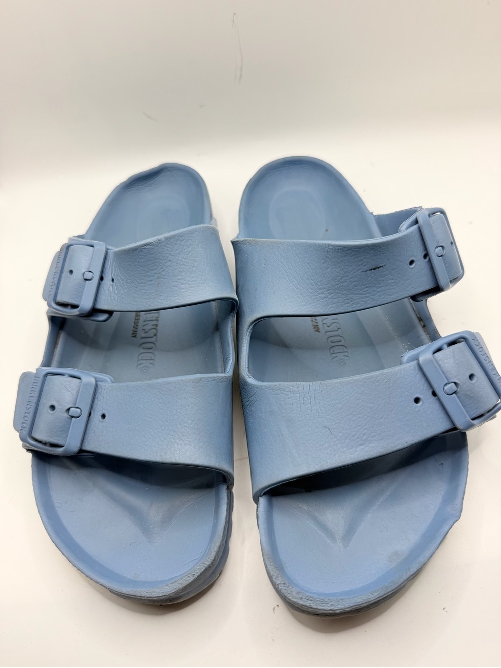 Birkenstock women Light Blue Double-Buckle EVA Slides